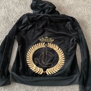Juice Couture Velour Track Jacket Black and Gold Size Large